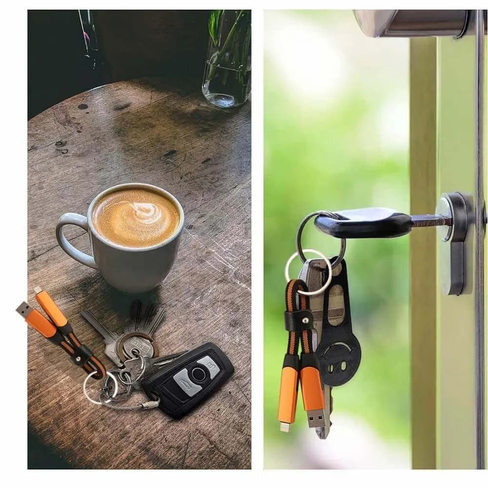 Porte-Clés Multi-Câbles 5 en 1 (Lightning + 2x USB-C + USB-A) Gris - Vue 4