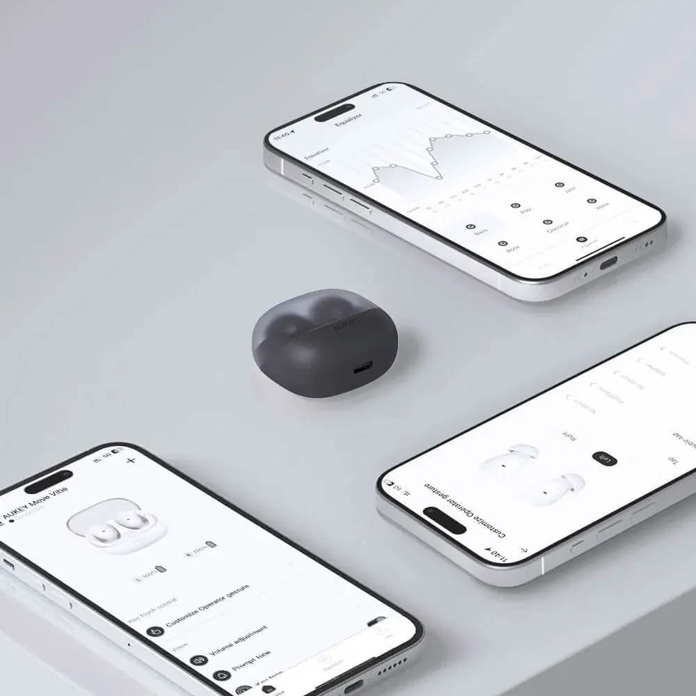 Écouteurs sans fil Aukey ultra-légers avec mode faible latence - Gris - Vue 3