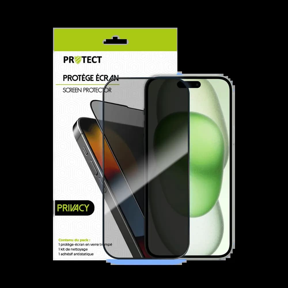 Verre trempé anti-espions 9H – Apple iPhone 15 Plus – PROTECT Transparent - Vue 2