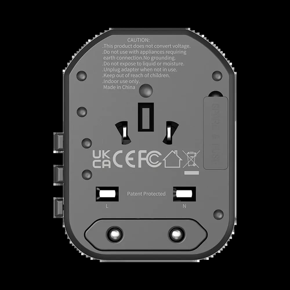 Adaptateur secteur de voyage 20W 3 ports (USB-C + 2x USB-A) – CONNECT Noir - Vue 2