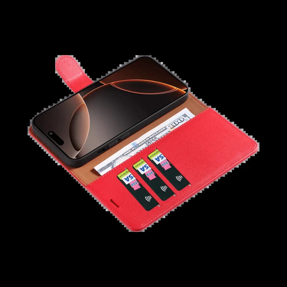 Housse folio anti-RFID iPhone 16 Pro Max – PROTECT IP011 Rouge - Vue 3