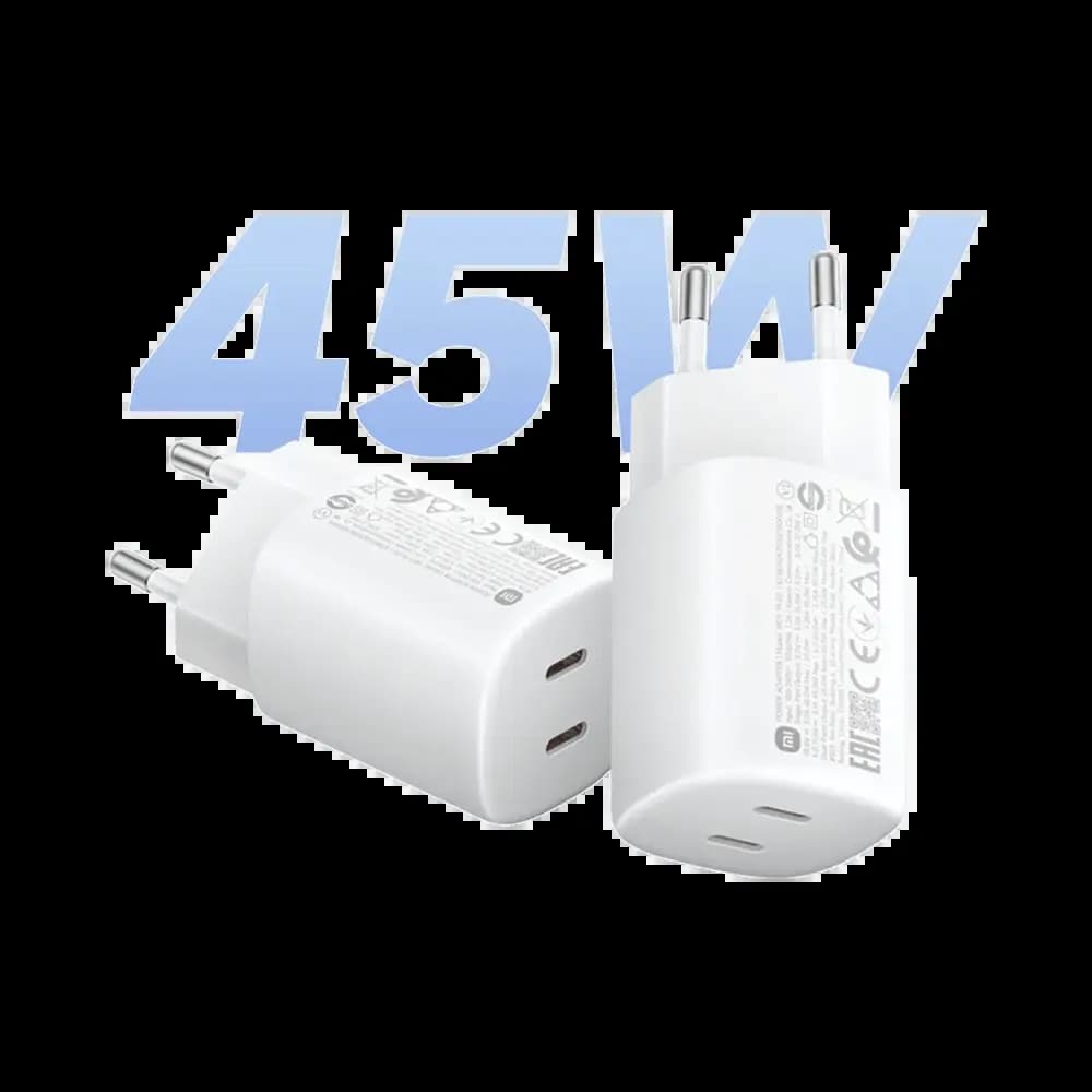 Chargeur secteur GaN Xiaomi 2x USB-C 45W - Blanc