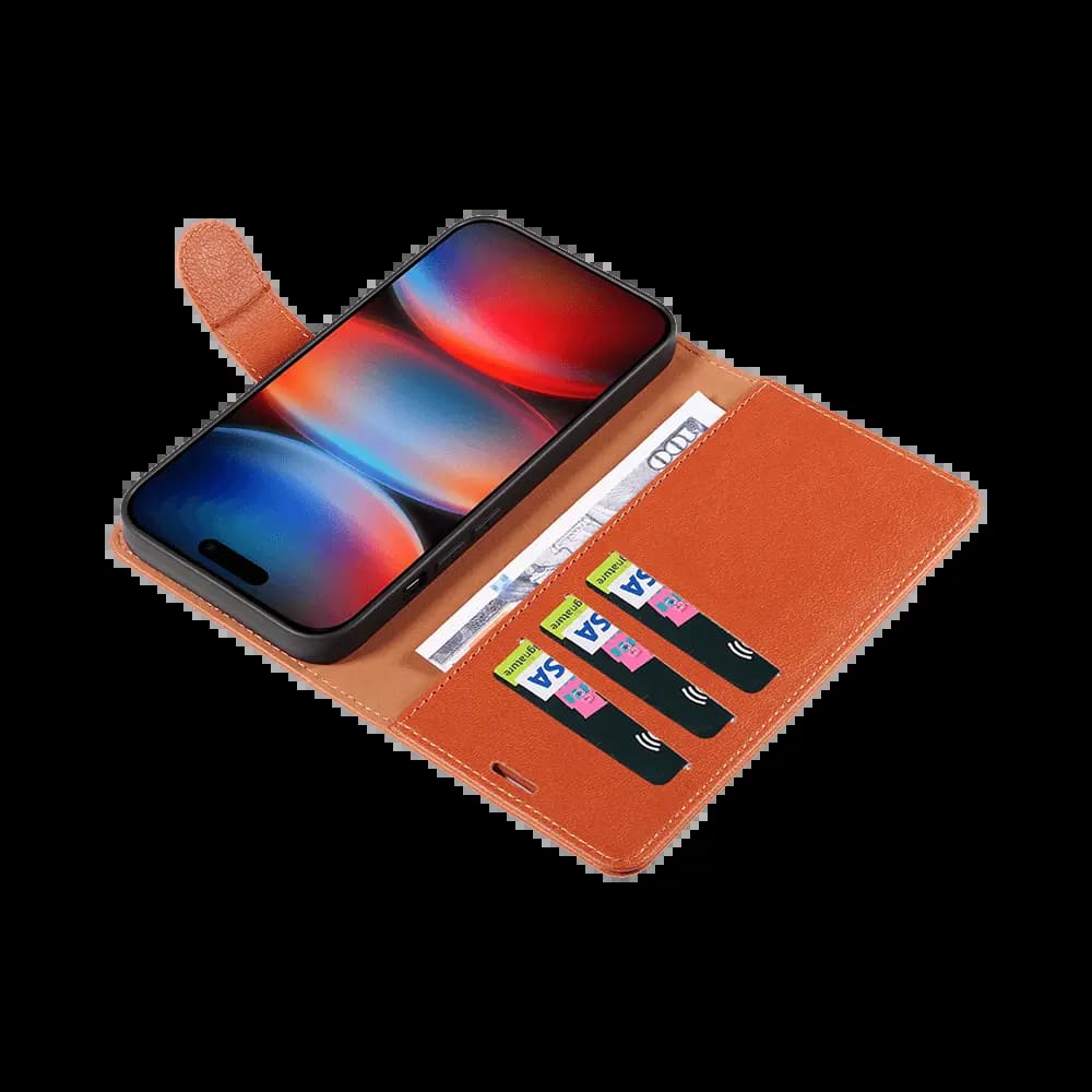 Housse folio anti-RFID iPhone 17 Pro – PROTECT IP011 Marron - Vue 3