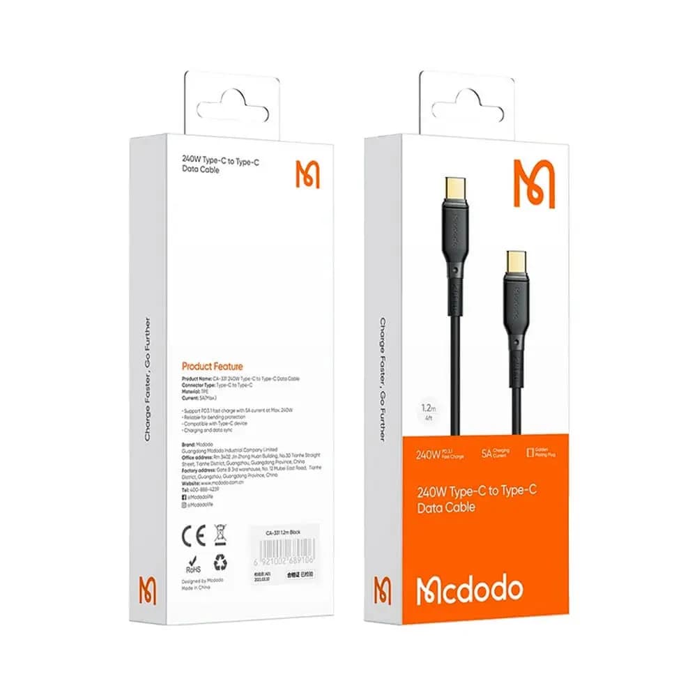 Câble Data USB-C vers USB-C Mcdodo (1.2m) 240W Noir - Vue 3