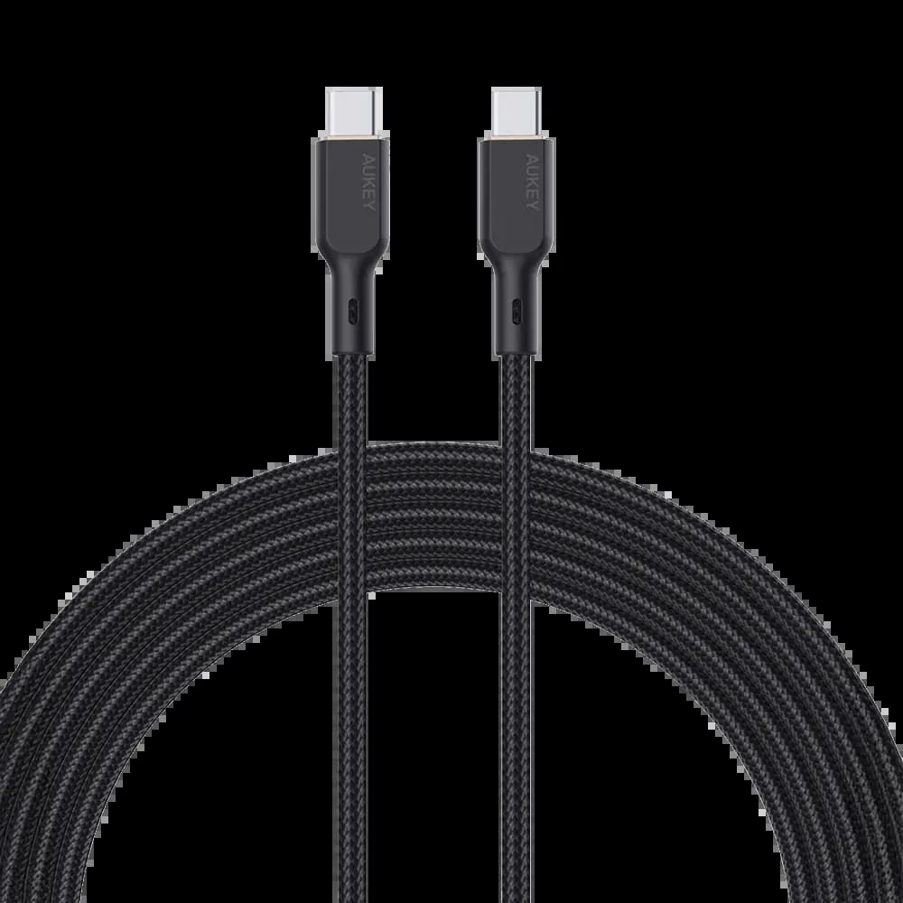 Câble Aukey USB-C vers USB-C 100W Power Delivery en nylon tressé (1.8m) - Noir