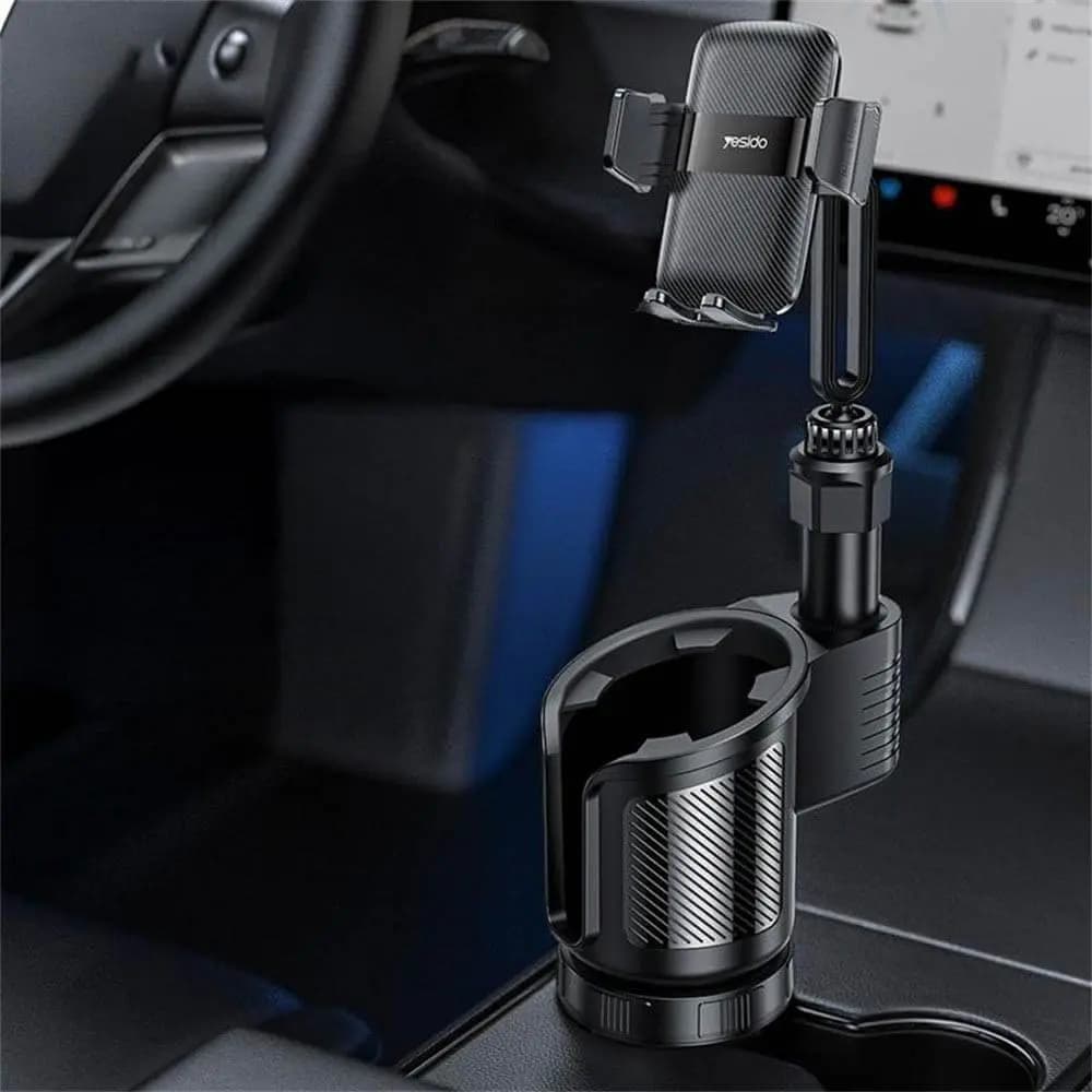 Support smartphone pour voiture avec porte gobelet Yesido C273  Noir - Vue 3
