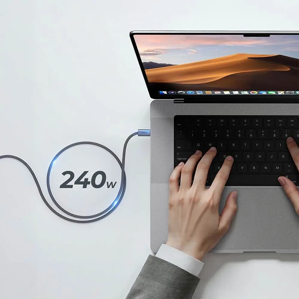 Câble Aukey USB-C vers USB-C 240W Power Delivery en nylon tressé (1.8m) - Gris - Vue 4