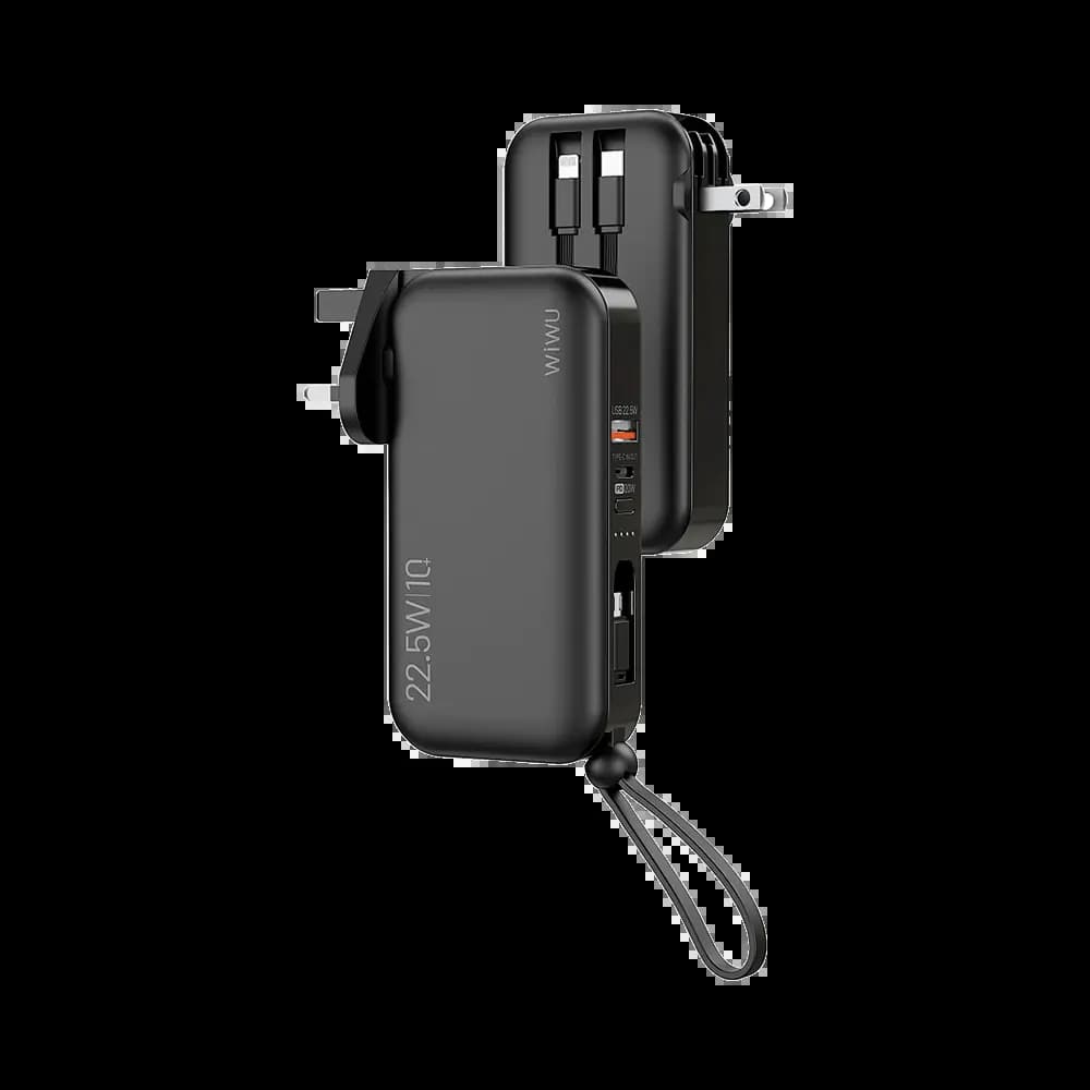 Batterie externe 10000 mAh avec fonction chargeur mural universel et câble USB-C/Lightning intégré – Wiwu JC-23C Noir - Vue 8