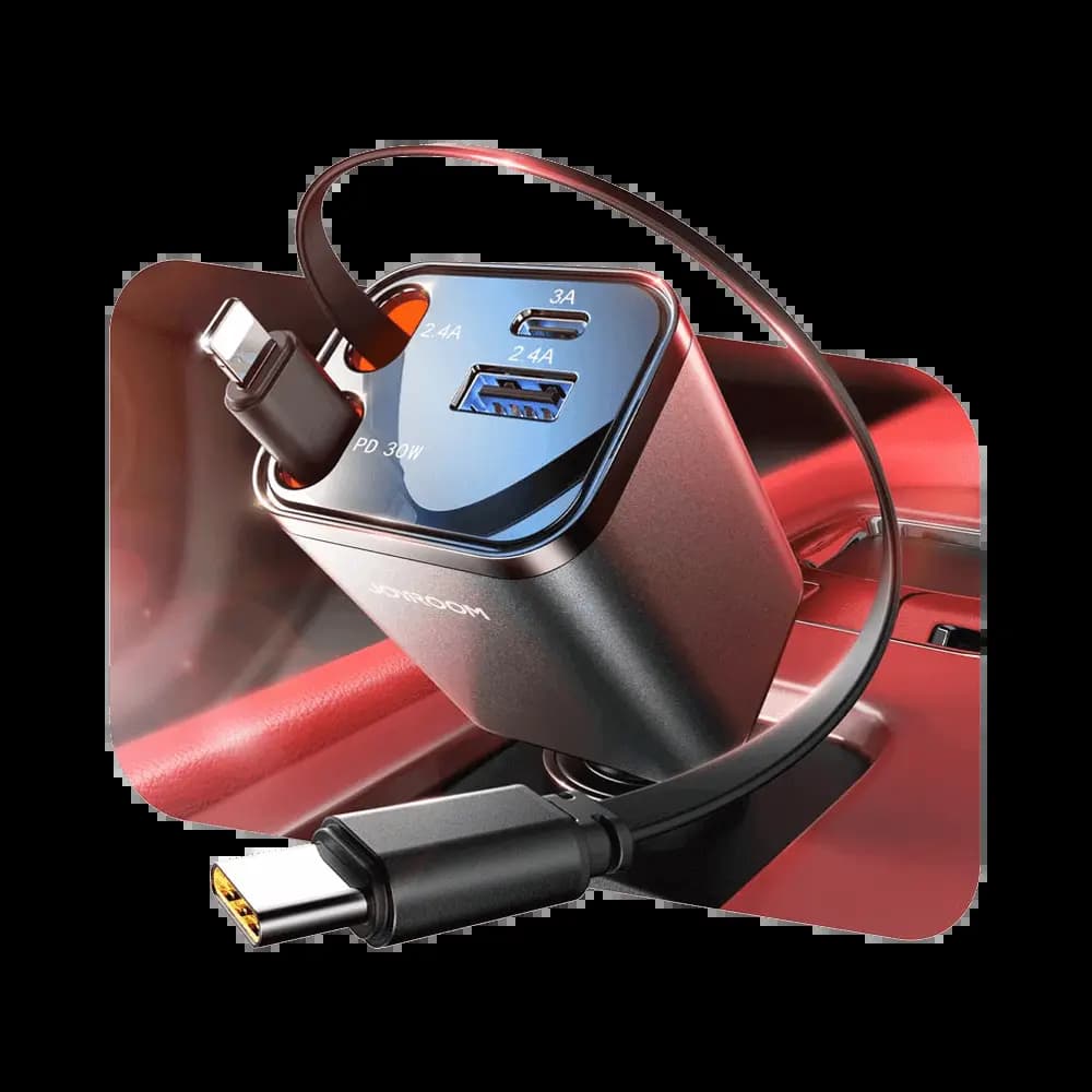 Chargeur Allume-Cigare JOYROOM 4 en 1 (avec Câble Rétractable USB-C + Lightning) 50W Gris Foncé - Vue 37