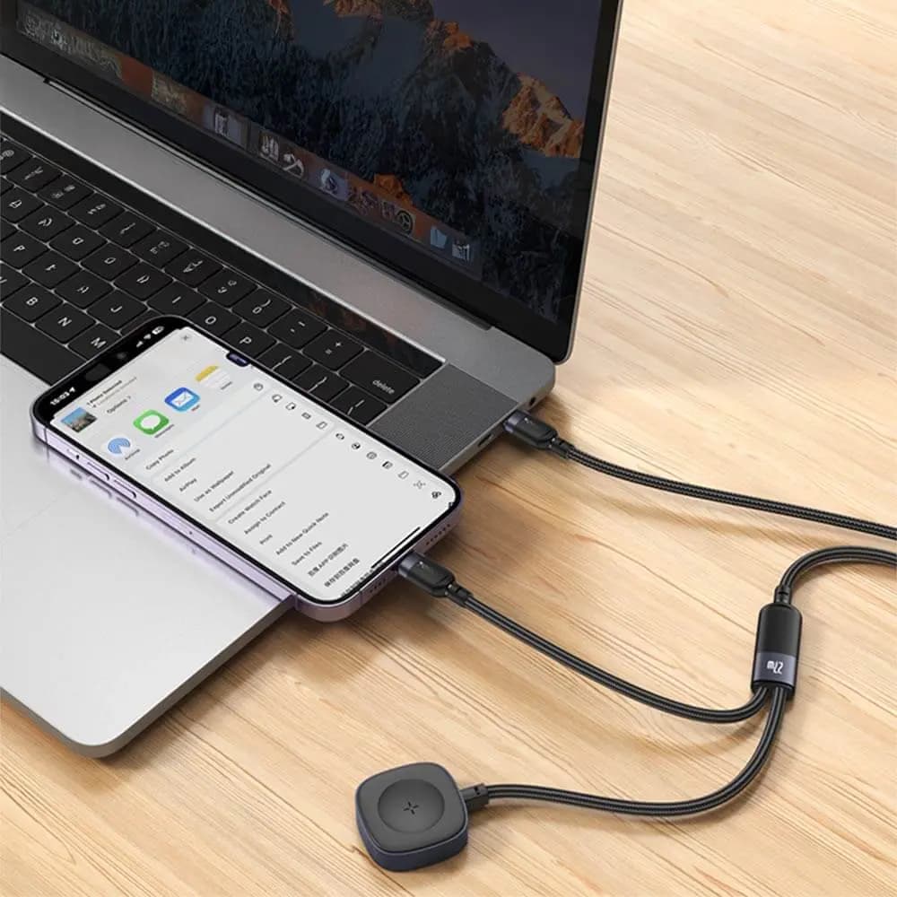 Câble de Charge Yesido USB-C vers Lightning + Pad de Charge pour Montre Connectée Noir - Vue 4