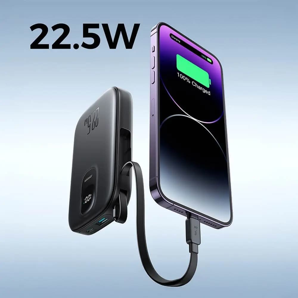 Batterie externe 10000mAh 22.5W avec câble Lightning intégré – Joyroom JR-PBF18 Noir - Vue 44