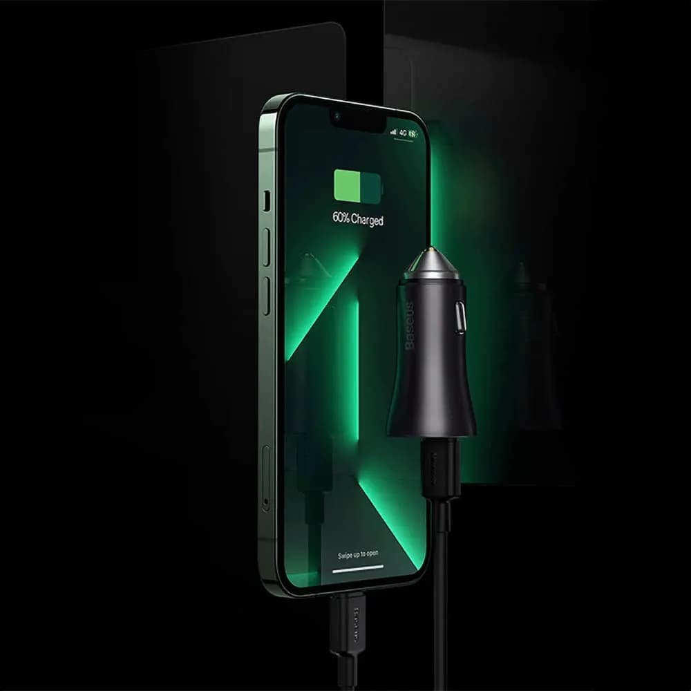 Chargeur voiture 40W 2x USB-C charge rapide - Baseus Golden Contactor Pro Noir - Vue 15