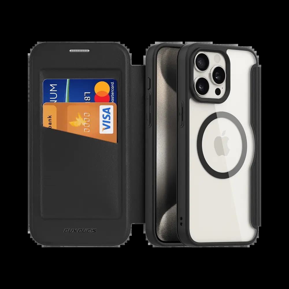 Housse folio MagSafe iPhone 15 Pro Max – Dux Ducis Skin X Pro Noir - Vue 2