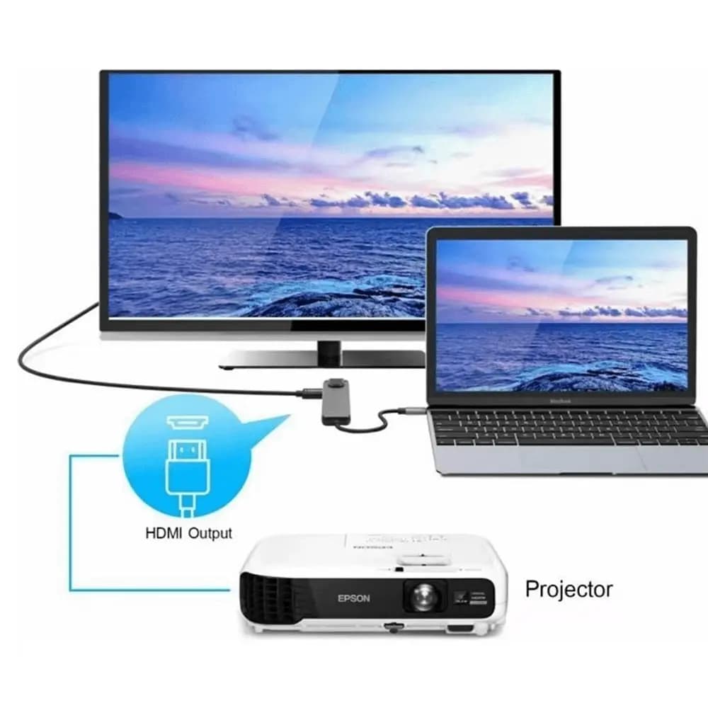 Hub USB-C (5-en-1) vers HDMI 4K + Ethernet RJ45 + USB-C + USB-A x2 - Gris - Vue 24