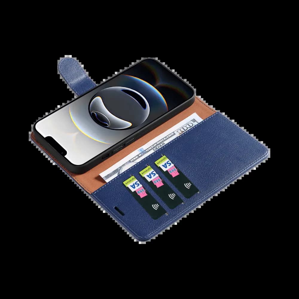 Housse folio anti-RFID iPhone 16e – PROTECT IP011 Bleu Marine - Vue 3