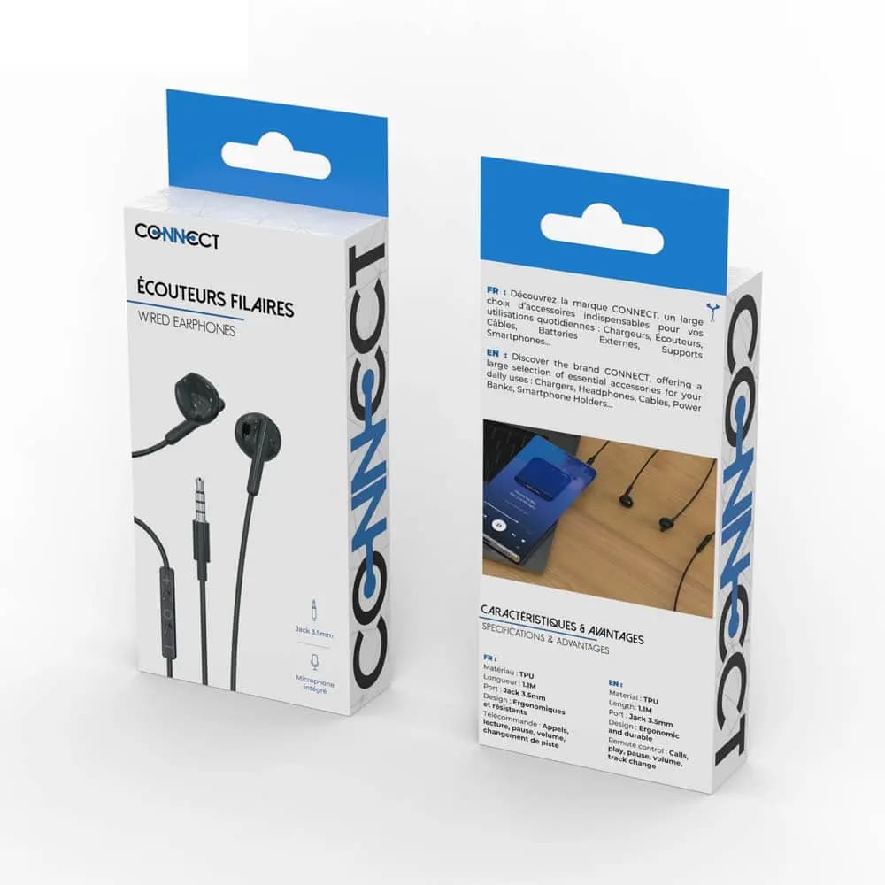 Écouteurs filaires jack 3.5mm stéréo avec micro - CONNECT Noir - Vue 3
