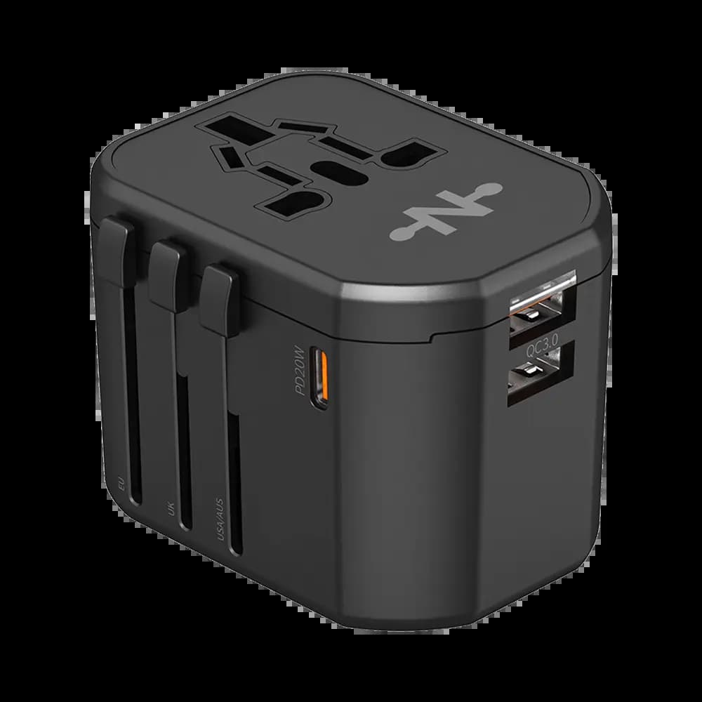 Adaptateur secteur de voyage 20W 3 ports (USB-C + 2x USB-A) – CONNECT Noir - Vue 3