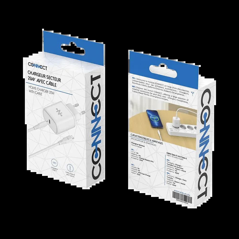 Chargeur secteur USB-C 25W avec câble USB-C – CONNECT Blanc - Vue 21