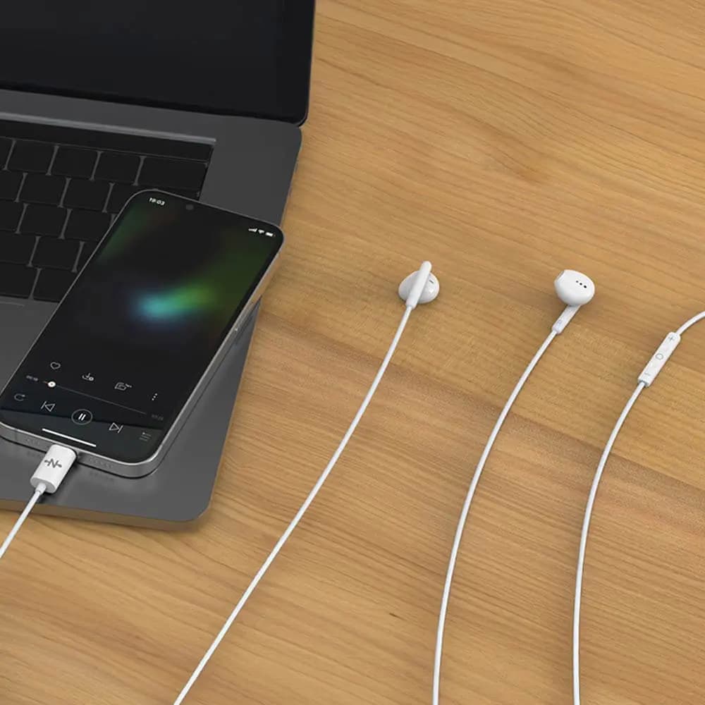Écouteurs filaires USB-C avec micro & télécommande - CONNECT Blanc - Vue 2