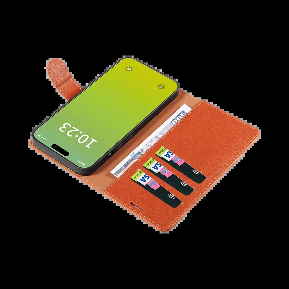 Housse folio anti-RFID iPhone 15 – PROTECT IP011 Marron  - Vue 3