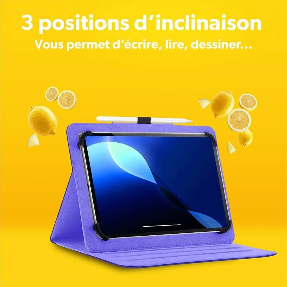 Housse folio universelle pour tablette 11" à motif citron et support rotatif - T'nb EXCLUSIV LEMON Bleu - Vue 2