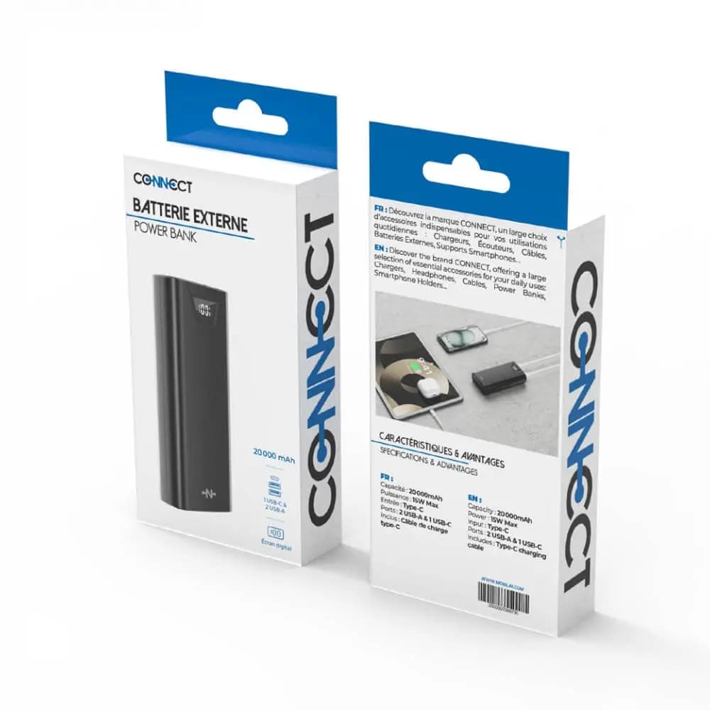 Batterie externe 20000mAh avec affichage digital et charge rapide 15W – CONNECT MC-BE20N01 Noir - Vue 18