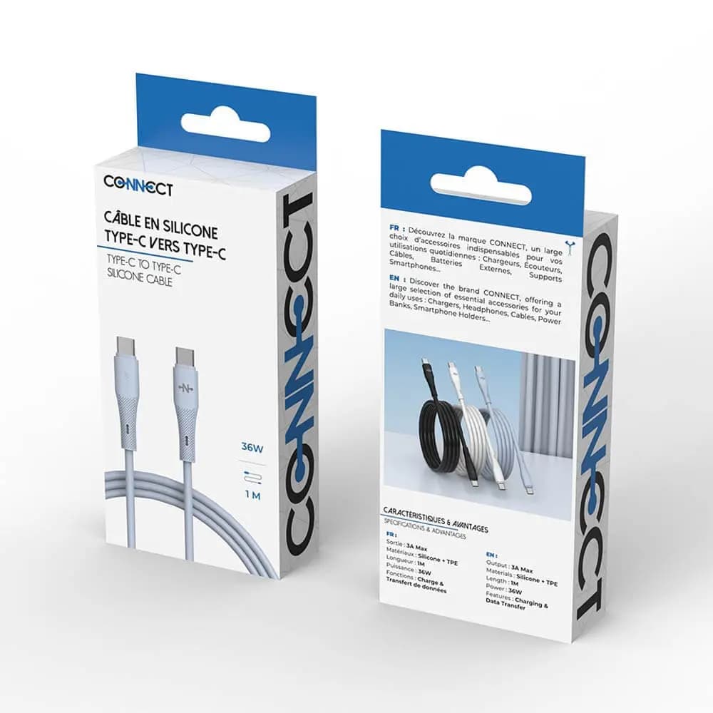 Câble Data USB-C vers USB-C CONNECT MC-CB2C14 36W (1m) Bleu - Vue 3