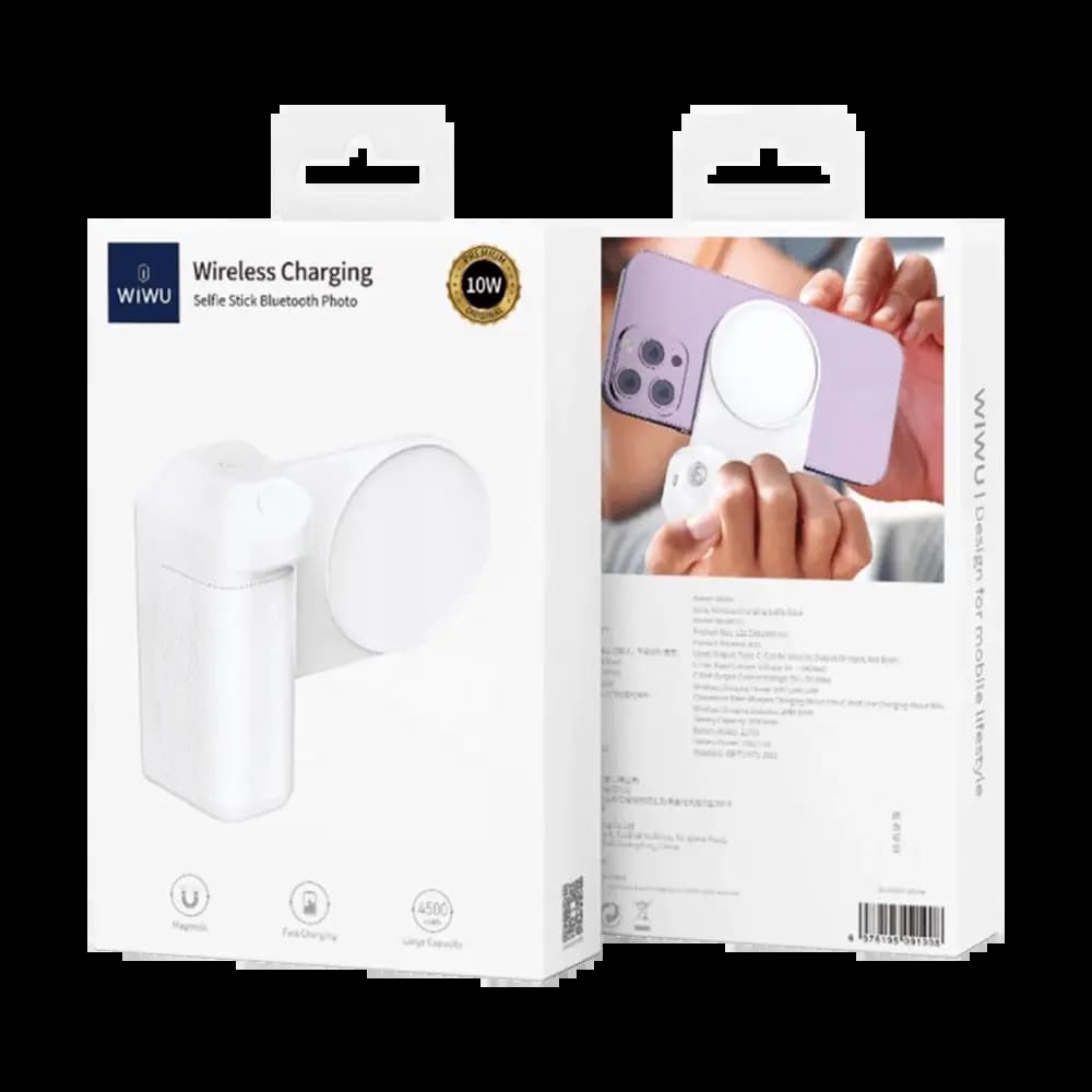 Batterie externe magnétique sans fil 4500mAh avec support et Bluetooth – Wiwu Wi-W016 Blanc - Vue 3
