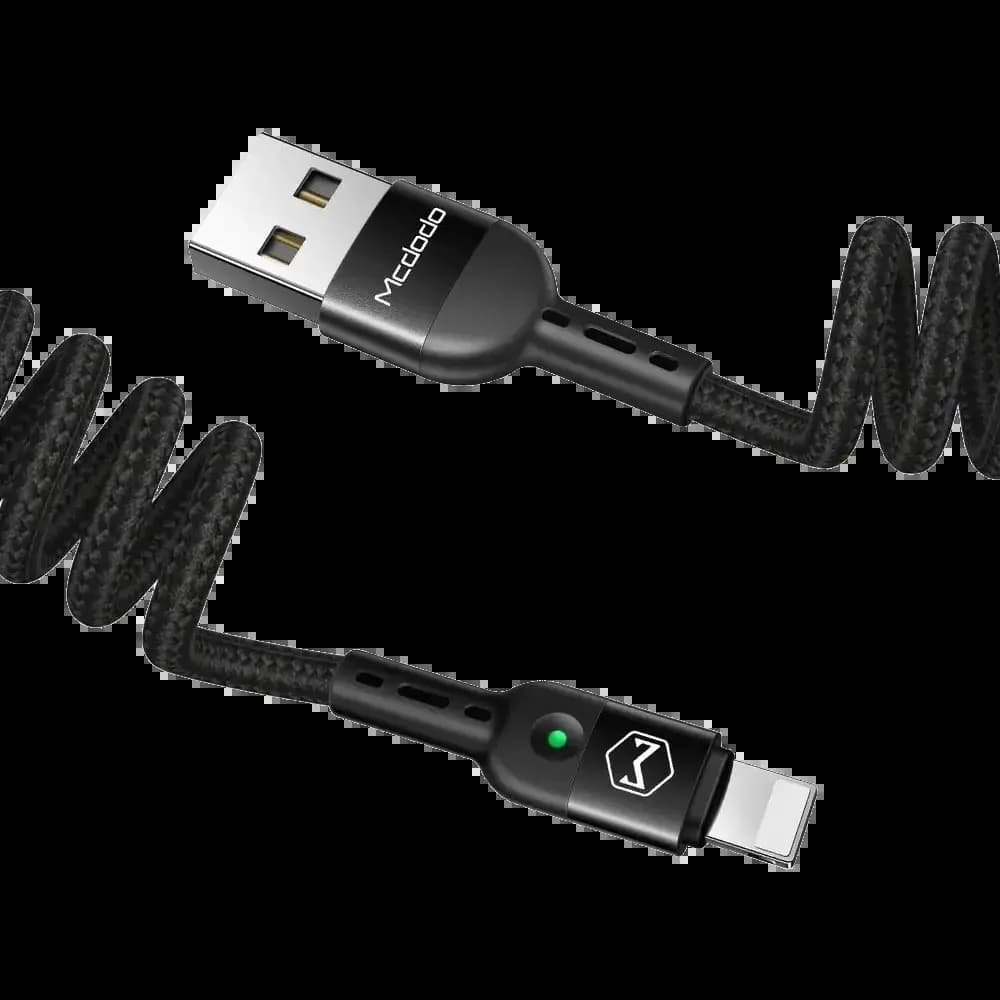 Câble USB-A vers Lightning spirale 10W 1.8m avec LED – Mcdodo CA-6410 Noir - Vue 4