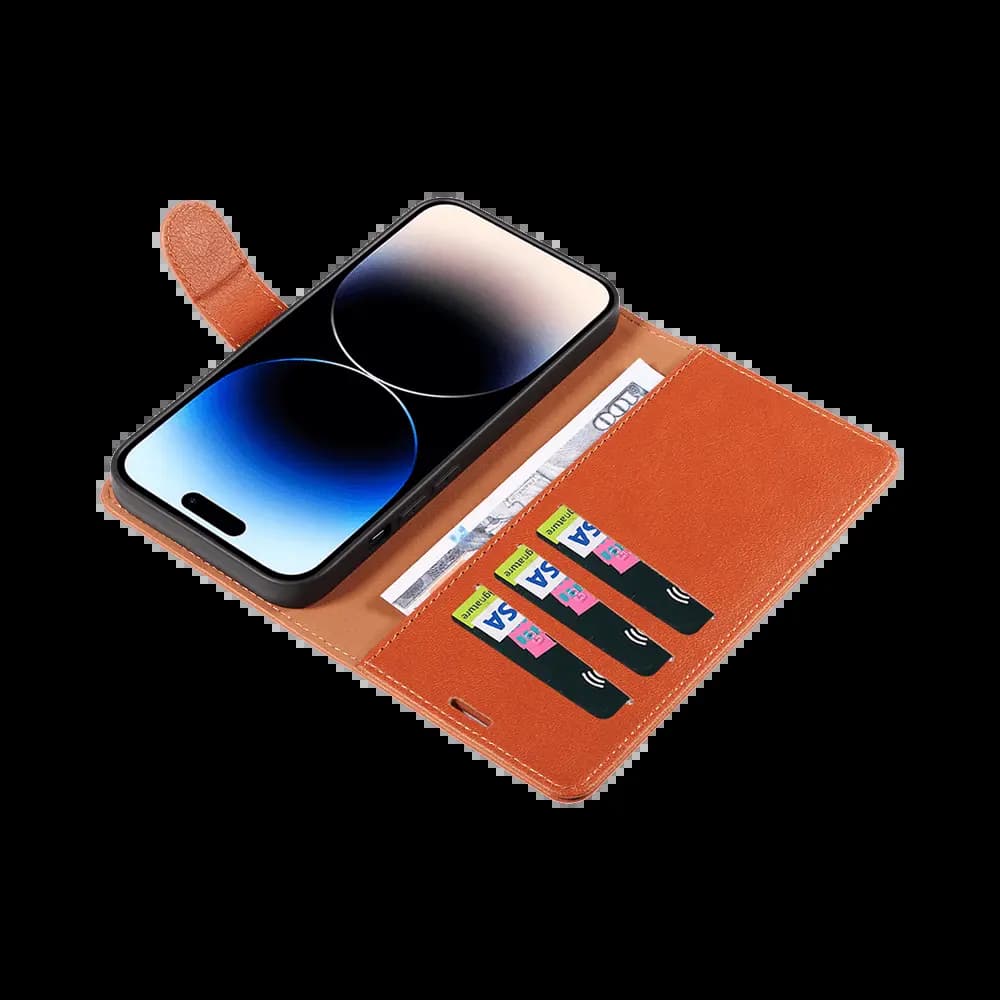 Housse folio anti-RFID iPhone 14 Pro – PROTECT IP011 Marron - Vue 4