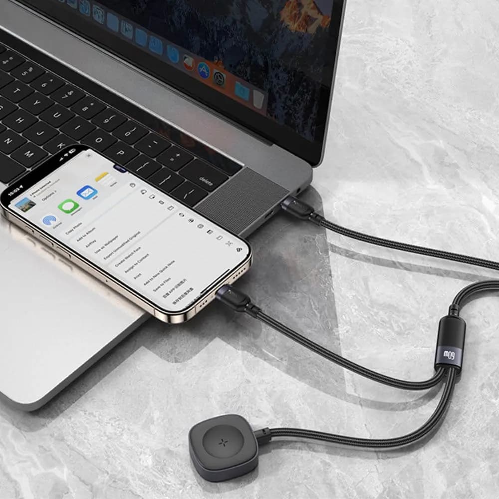 Câble de Charge Yesido USB-C vers USB-C + Pad de Charge pour Montre Connectée Noir - Vue 3