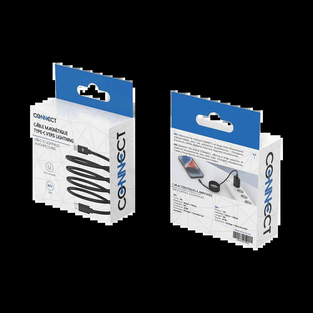 Câble Data USB-C vers Lightning CONNECT 27W Magnétique (1m) Noir - Vue 3
