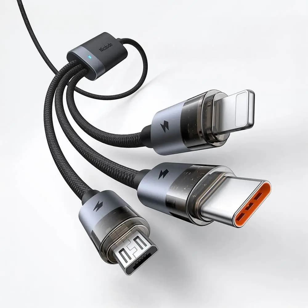 Câble de charge USB-C + USB vers Lightning + USB-C + Micro USB 100W 1.2m - Mcdodo CA-7260 - Vue 2