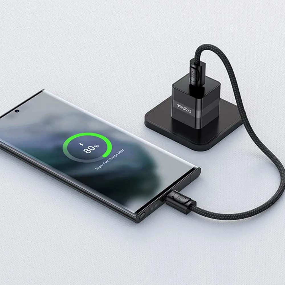 Câble Data USB-C vers USB-C Yesido Porte Clé Charge Rapide 60W Noir - Vue 4