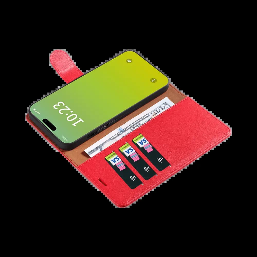 Housse folio anti-RFID iPhone 15 – PROTECT IP011 Rouge - Vue 3