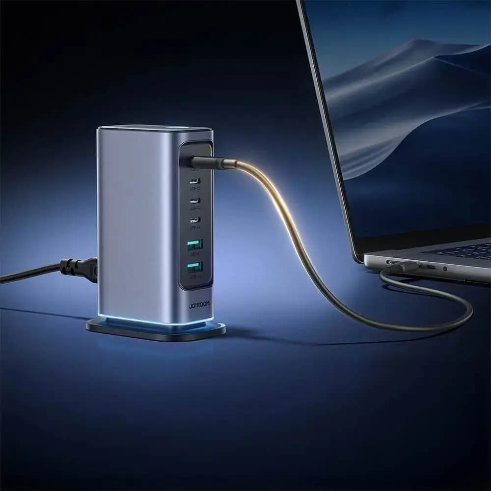 Station de charge 65W GaN 6-en-1 USB-C & USB-A - Joyroom JR-TCM02 Gris Foncé - Vue 2