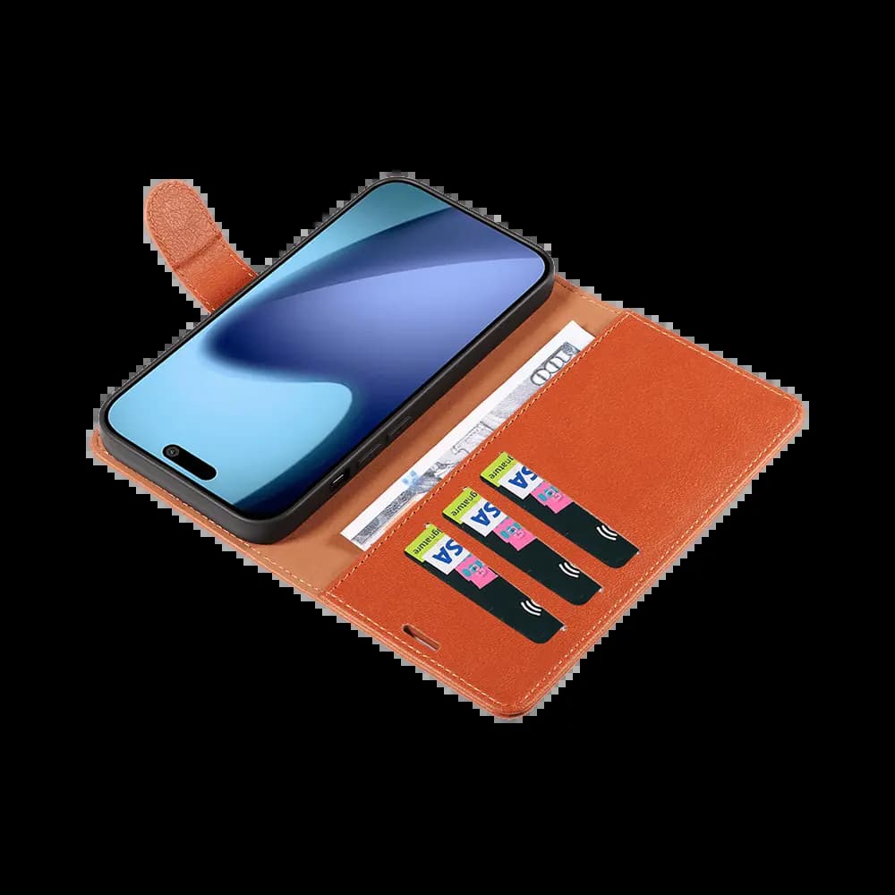 Housse folio anti-RFID iPhone 17 – PROTECT IP011 Marron - Vue 3