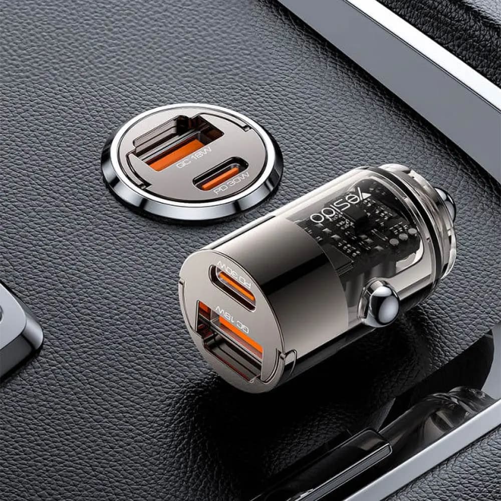 Chargeur Allume-Cigare Yesido SUPER FAST (USB-C PD30W + USB-A QC18W) Noir - Vue 2