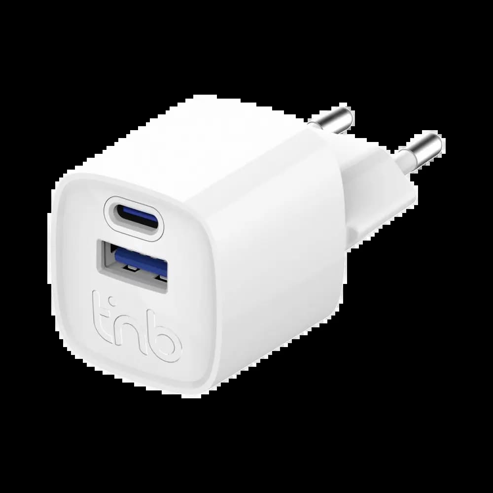 Chargeur secteur GaN 20W double sortie (USB-C + USB-A) – T'nb Blanc - Vue 4