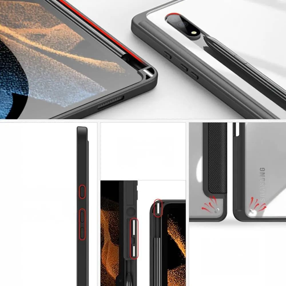 Housse folio Samsung Galaxy Tab S8 Ultra avec dos transparent & porte-stylet - Dux Ducis Toby Noir - Vue 4