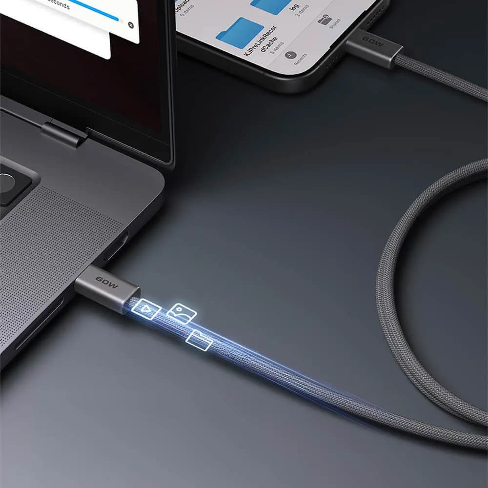 Câble Aukey USB-C vers USB-C 60W en nylon tressé (1.8m) - Gris - Vue 2