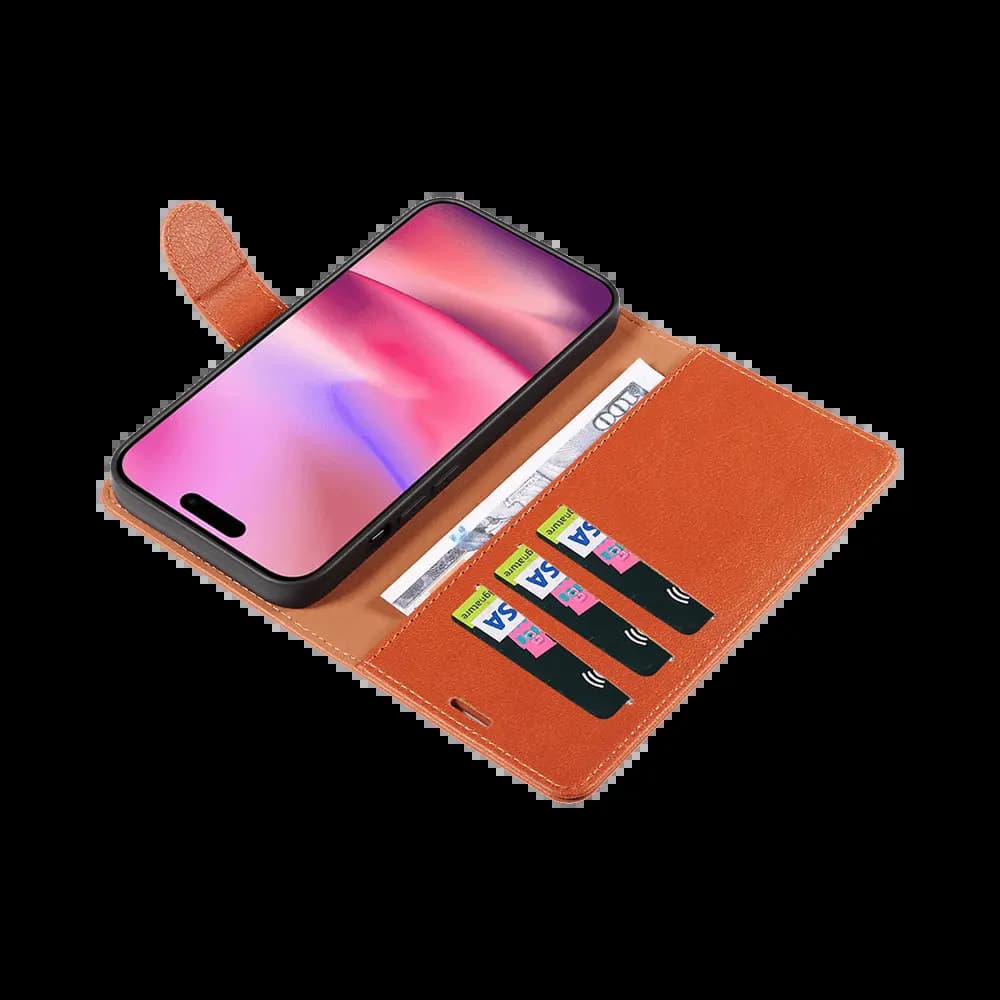 Housse folio anti-RFID iPhone 16 – PROTECT IP011 Marron - Vue 3