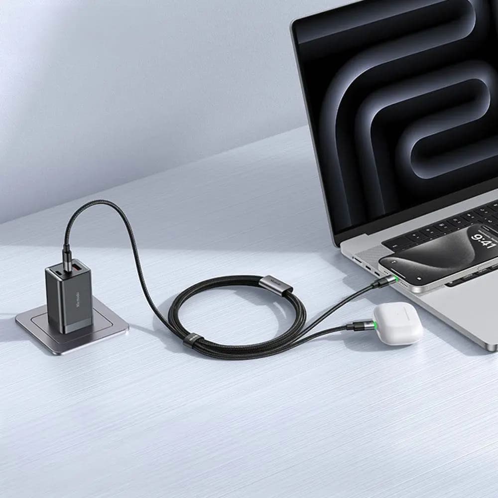 Câble Data Multi Mcdodo 2 in 1 (USB-C vers double USB-C) 100W 1.5m Noir