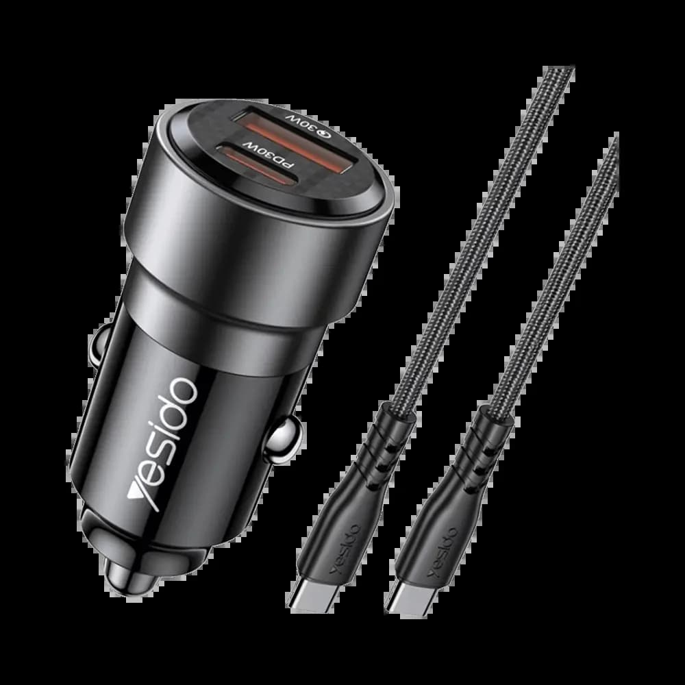 Chargeur Allume-Cigare Yesido 60W avec Câble USB-C vers USB-C Noir