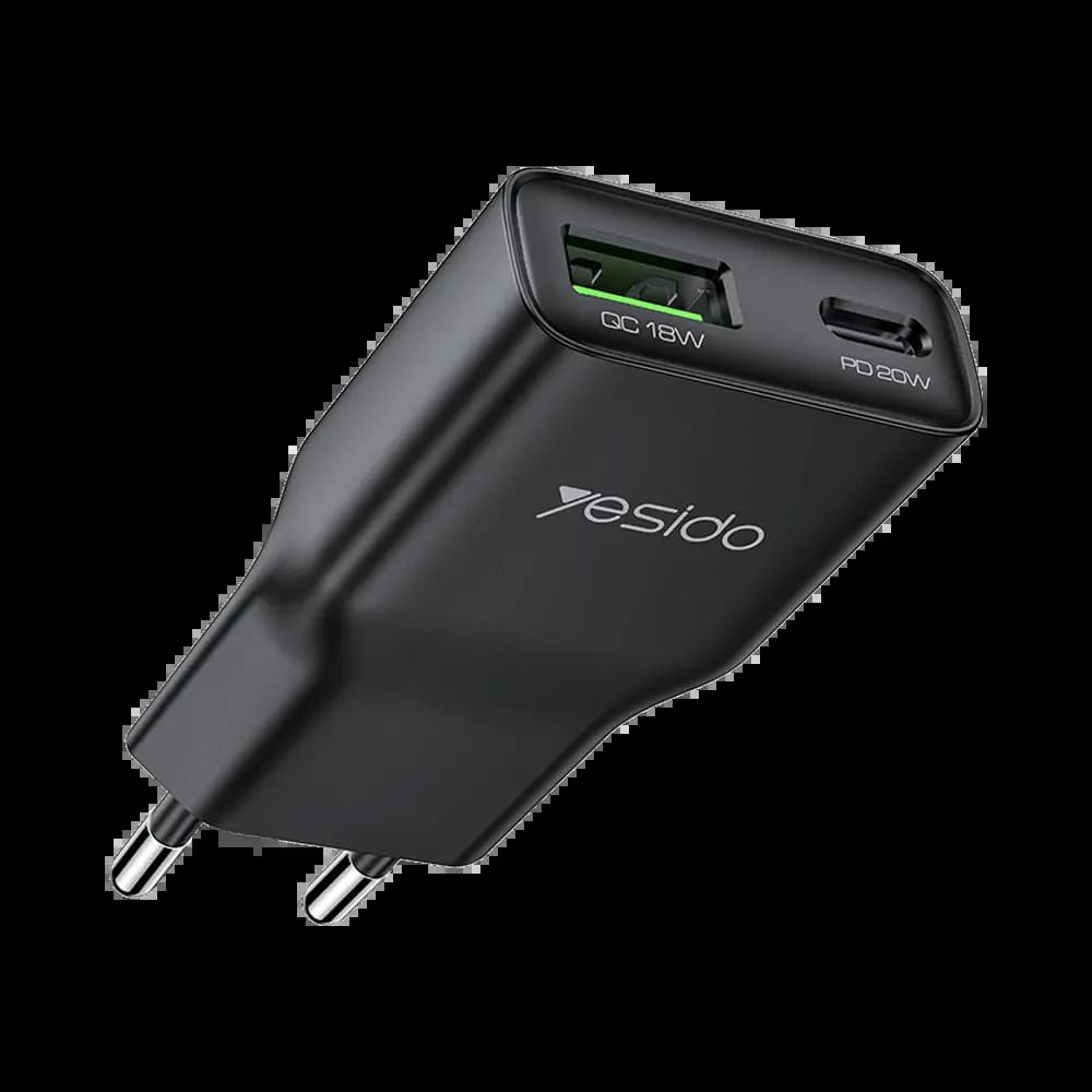 Chargeur secteur Yesido 20W GaN ultra-plat et compact - Noir