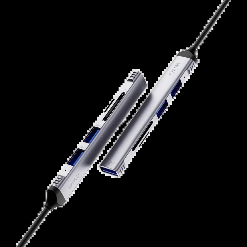 Hub Wiwu ZOLO - USB/USB-C (5-en-1) vers USB 3.0 + USB 2.0 x2 + SD/TF(Micro SD) -  Wi-HB003 -  Gris