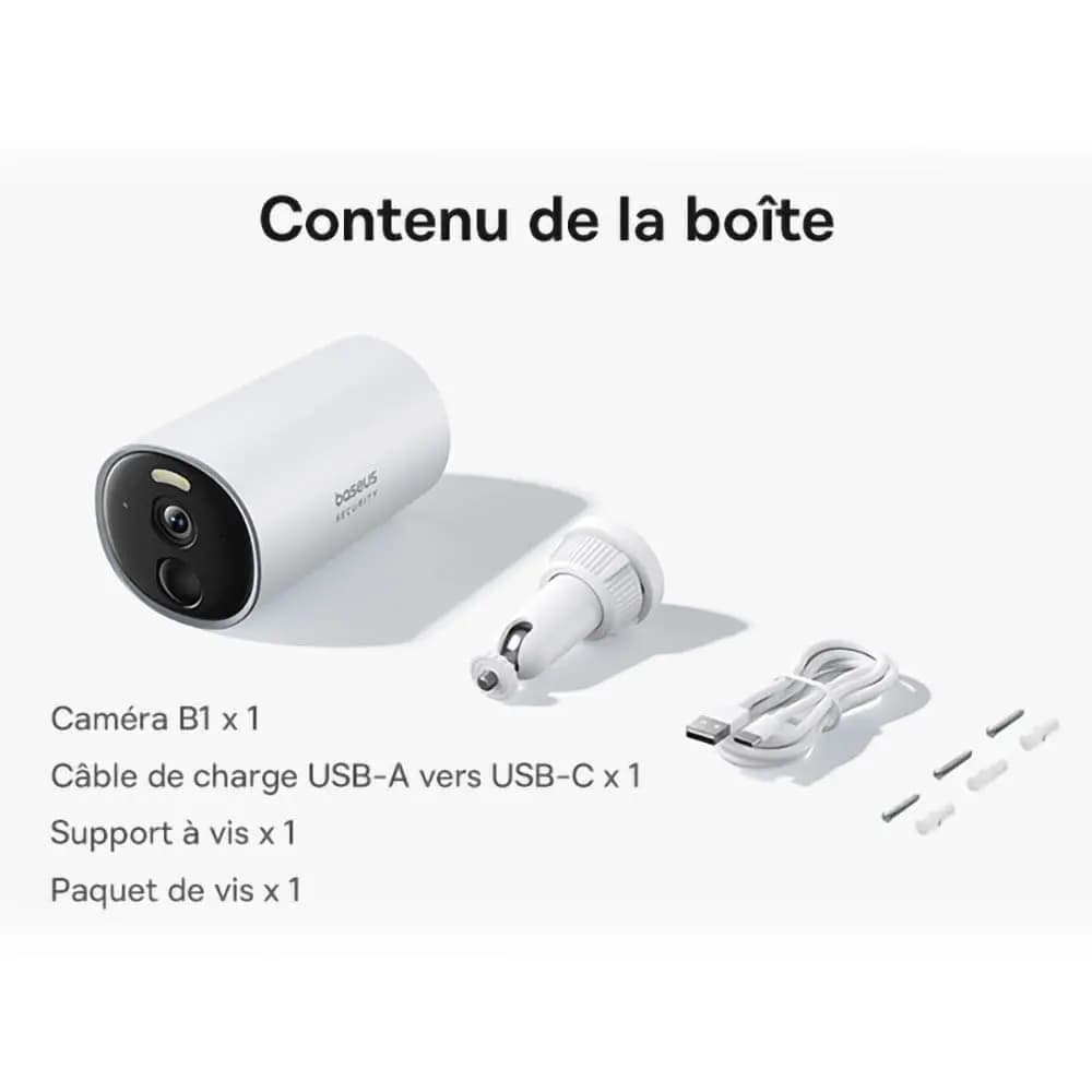 Caméra de Surveillance Sans Fil pour Extérieur Baseus B1 2K 8GB avec Batterie 7800mAh