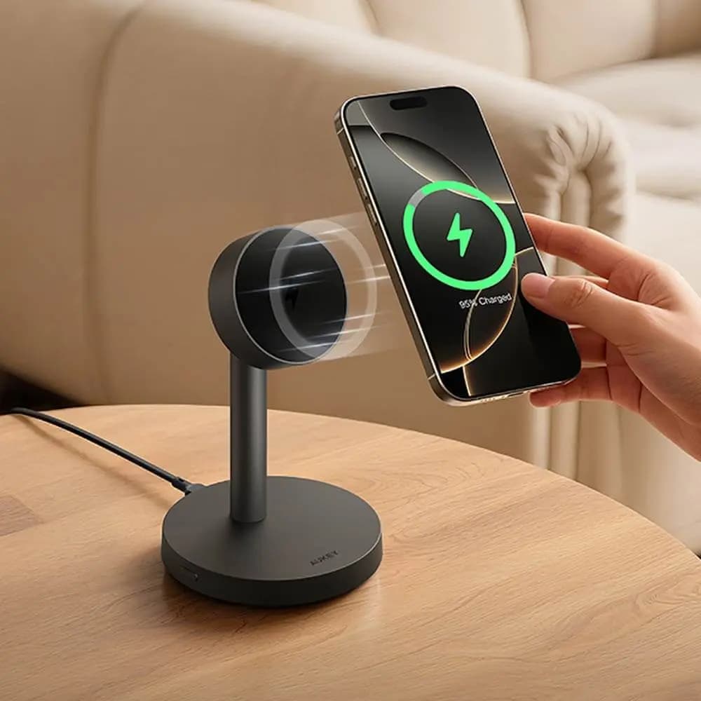 Station de charge sans fil Aukey Qi2.2 25W pour iPhone 17 à 12 - Noir