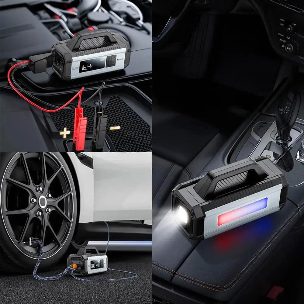 Booster pour Batterie Voiture Yesido 10000mAh avec Gonfleur pour Voiture, Vélo et Ballon Noir