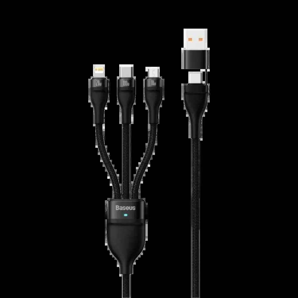 Câble Multi-Charge 100W USB + USB-C vers USB-C / Lightning / Micro-USB (1.2m) – Baseus Flash Series II Noir